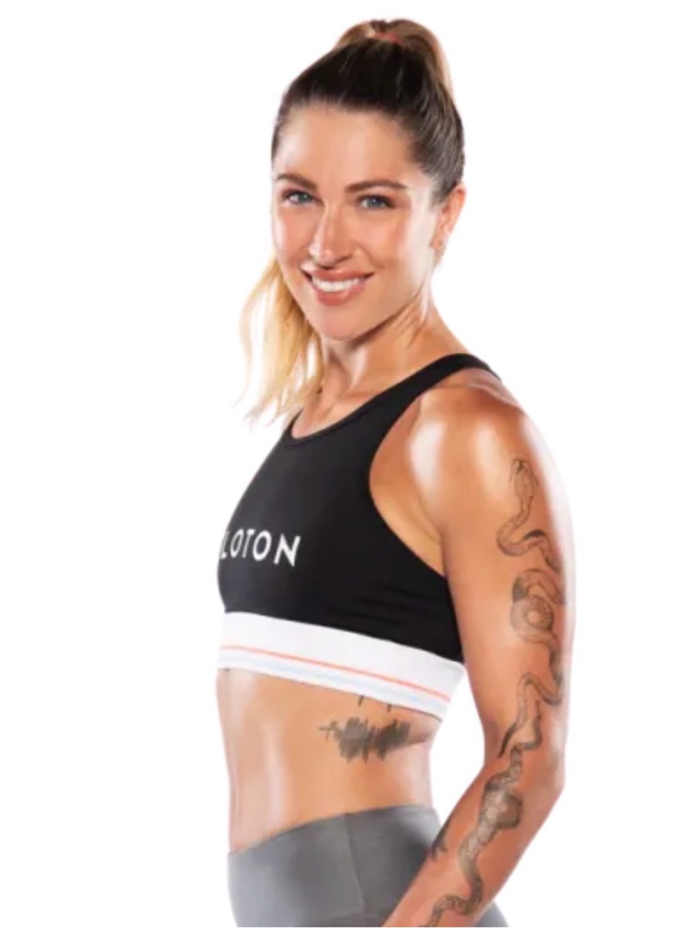 Peloton Size S Longline Racerback Bra with Cut-Out - Black/White Striped